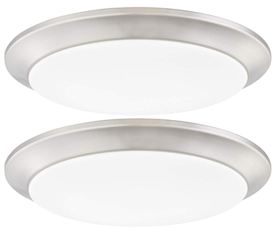 GRUENLICH LED Flush Mount Ceiling Lighting Fixture, 11 Inch Dimmable 19W (125W Replacement) 1170 Lumen, Metal Housing with Nickel Finish, ETL and Damp Location Rated, 2-Pack