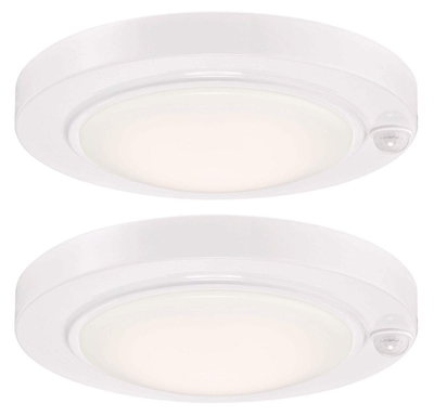 GRUENLICH LED Motion Sensor Flush Mount Ceiling Lighting Fixture, 8.7 Inch 11.5W 890 Lumen, Metal Housing with White Finish, ETL Rated, 2-Pack