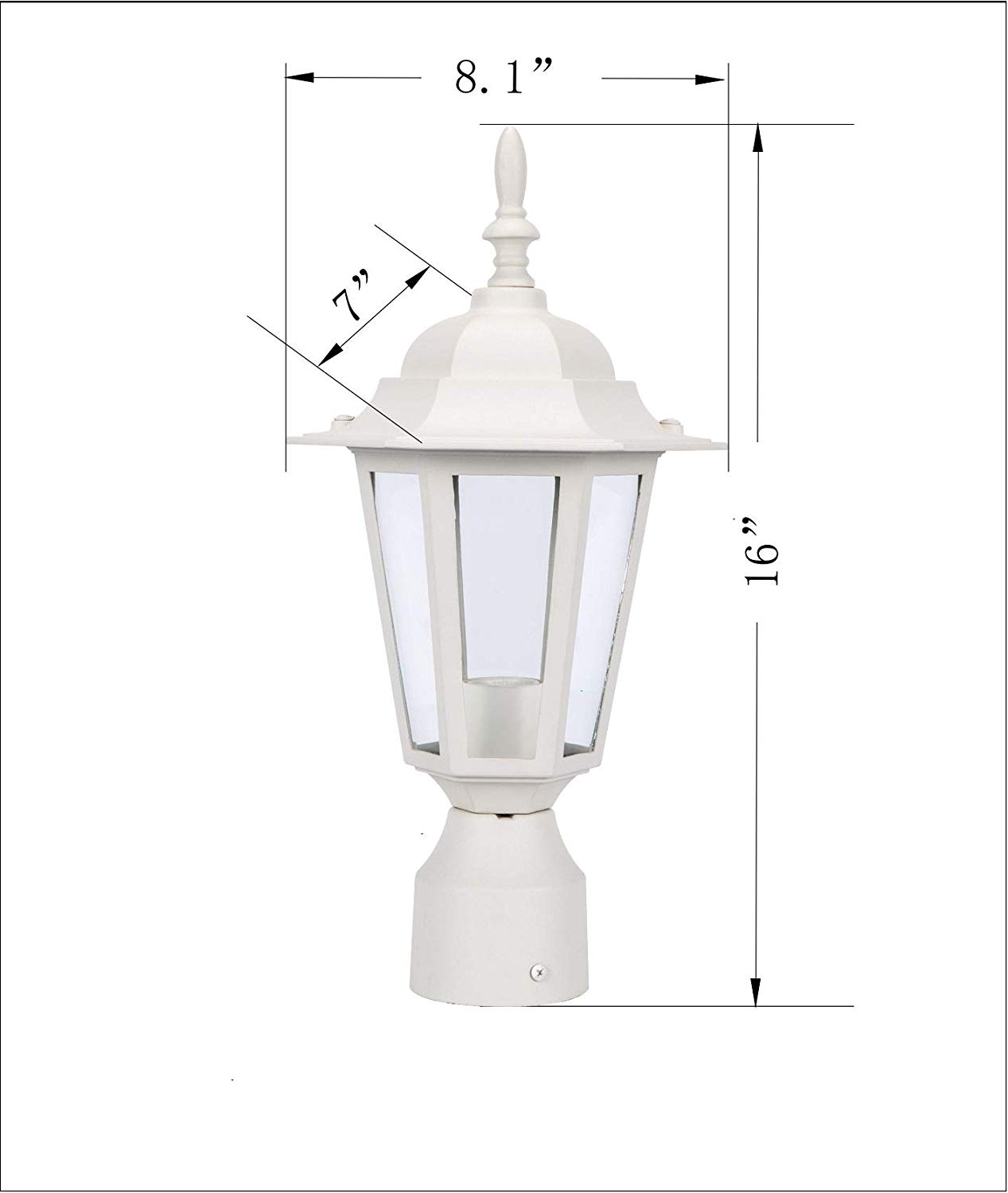 LIT-PaTH Outdoor Post Light Pole Lantern Lighting Fixture with One E26 Base Max 60W, Aluminum Housing Plus Glass, Matte White Finish 