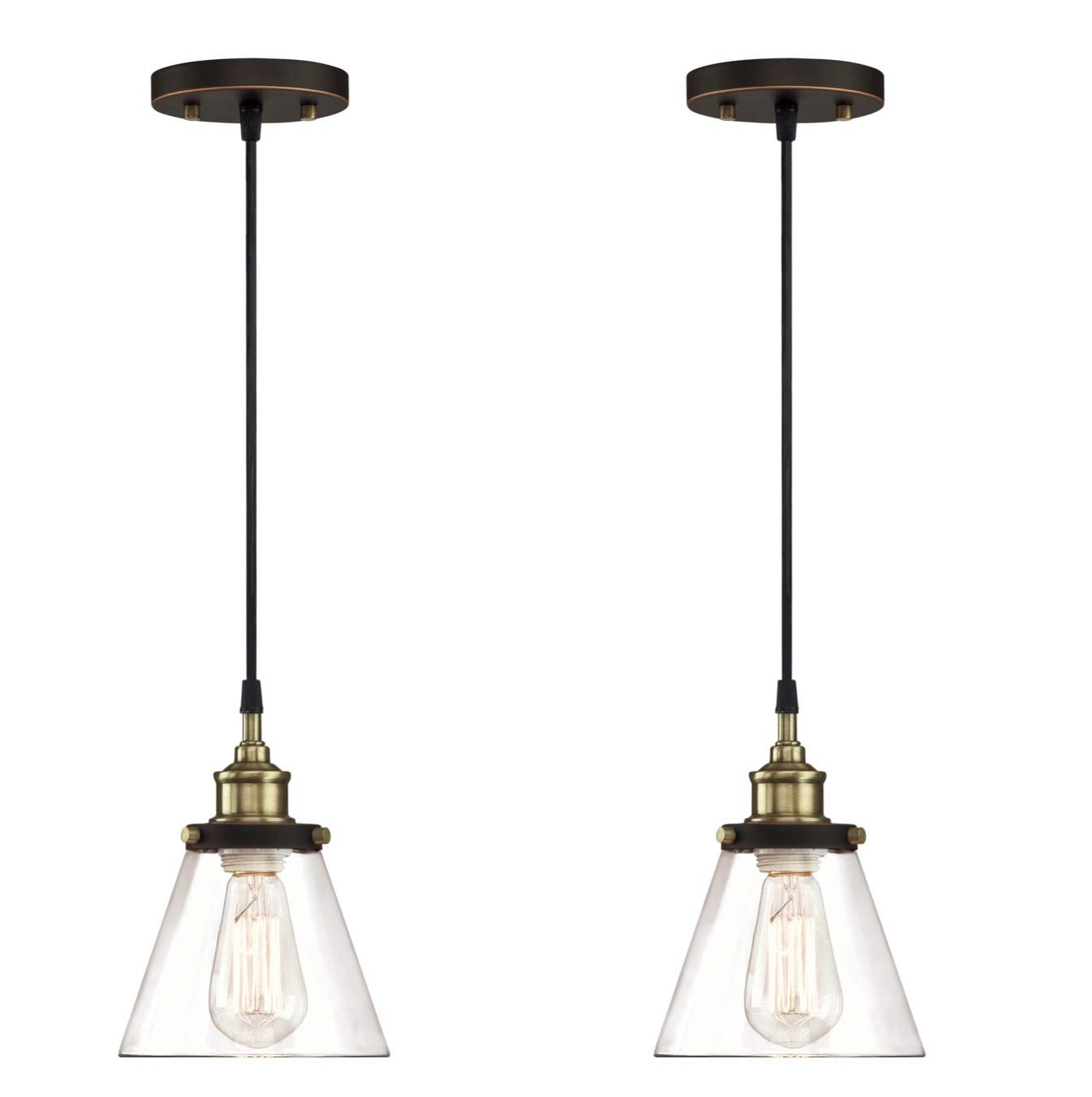 GRUENLICH Pendant Lighting Fixture for Kitchen and Dining Room, Hanging Lighting Fixture, E26 Medium Base, Metal Construction with Clear Glass, Bulb not Included, 2-Pack