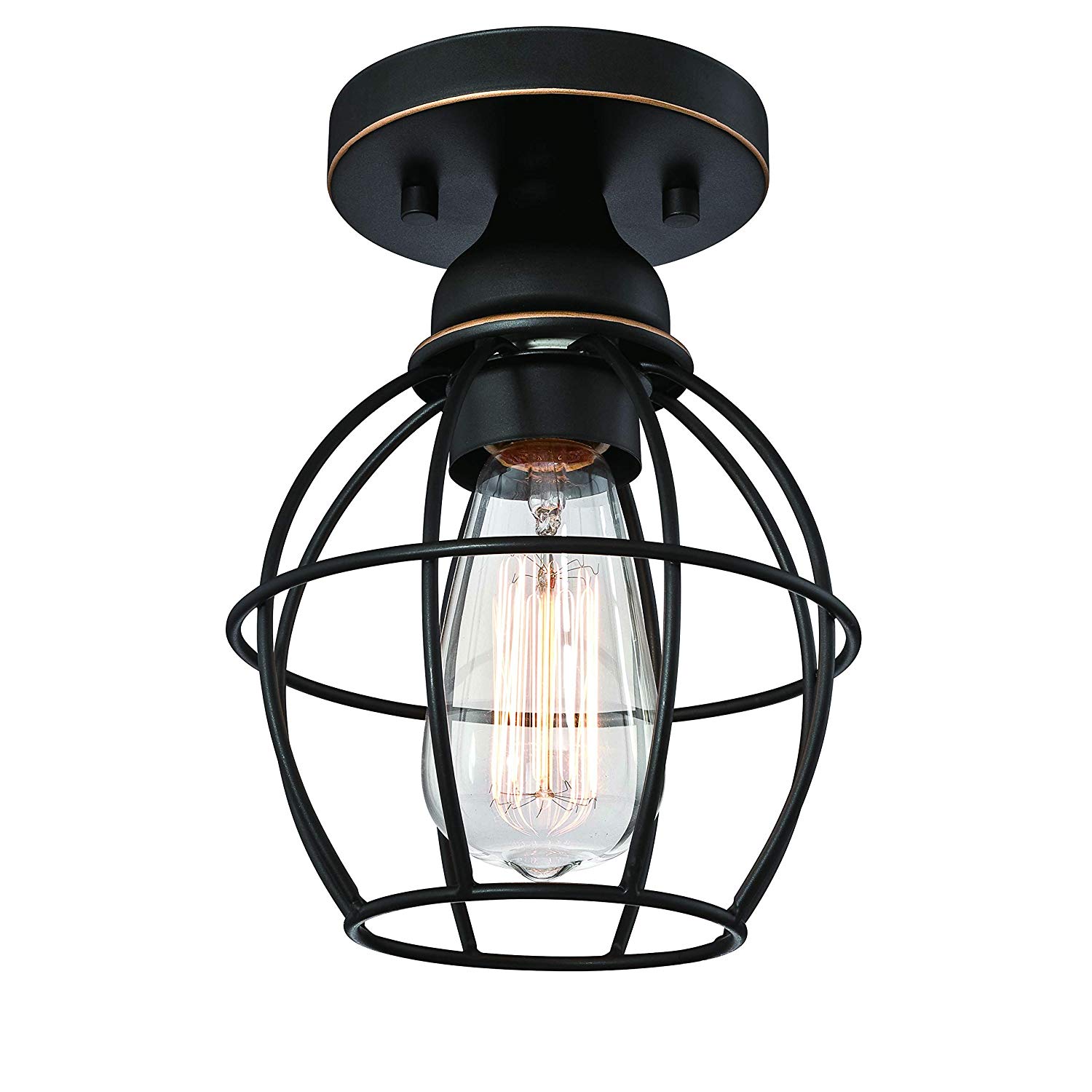 GRUENLICH Flush Mount Ceiling Light Fixture, One E26 Medium Base 100W Max, Metal Housing and Metal Cage, Bulb not Included, 2-Pack