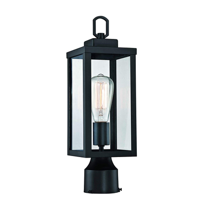 GRUENLICH Outdoor Post Lighting Fixture with One E26 Medium Base Max 100W, Aluminum Housing Plus Glass, Matte Black Finish