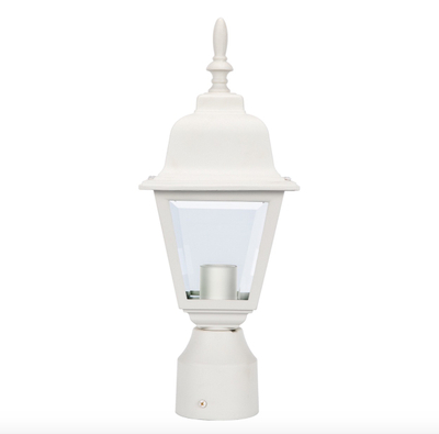 LIT-PaTH Outdoor Post Light Pole Lantern Lighting Fixture with One E26 Base Max 60W, Aluminum Housing Plus Clear Glass, Matte White Finish