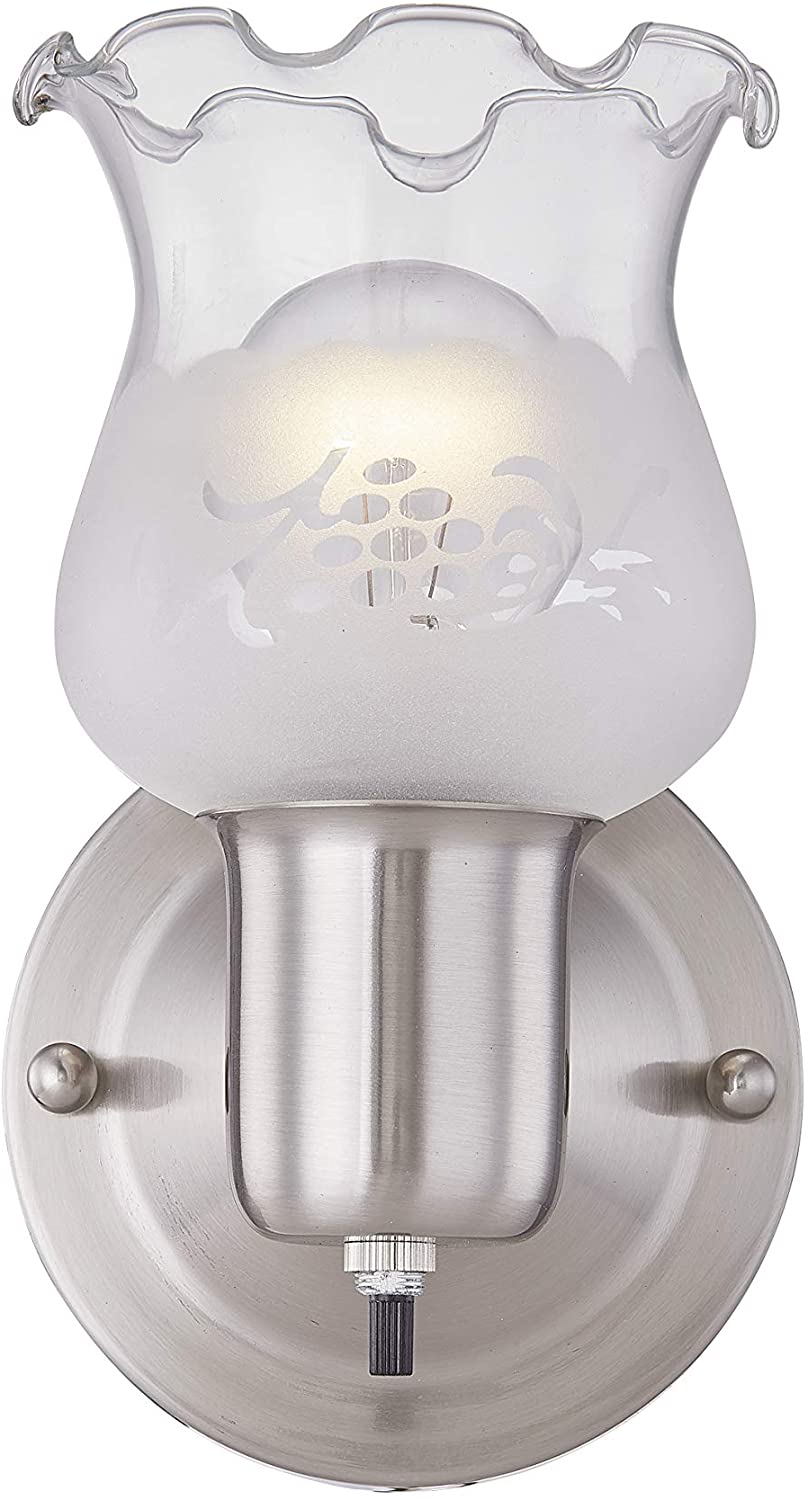 Gruenlich 1-Light Wall Sconce, Bathroom Vanity Lighting Fixture with ON/Off Switch, E26 Base 100W Max, Metal Housing with Glass, Nickel Finish