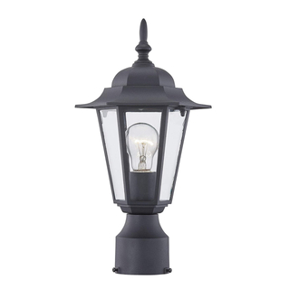 Gruenlich Outdoor Post Lighting Fixture with One E26 Medium Base Max 100W, Aluminum Housing Plus Glass, Bulb Not Included (Black Finish)