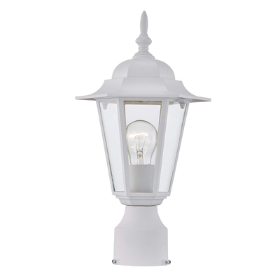 Gruenlich Outdoor Post Lighting Fixture with One E26 Medium Base Max 100W, Aluminum Housing Plus Glass, Bulb Not Included (White Finish)
